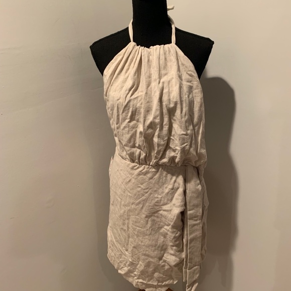 Bardot Goddess Linen Blend Halter Dress in Stone Size 10 NWT - Picture 2 of 9